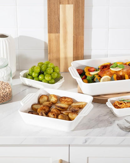 Sweejar Ceramic Bakeware Set of 4, Casserole Dishes for Oven, Rectangular Baking Dish with Handles, Lasagna Pans Deep for Cooking, Gratin, Roasting, Banquet and Daily Use (White) - Image 5