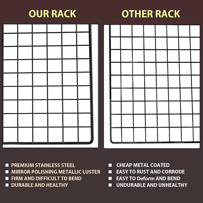 BRIOUT Cooling Rack for Baking, 16x10 Inches Baking Rack, Thick Wire Cookie Rack for Cooking, Roasting, Grilling, Drying, Oven Safe, Fits Half Sheet Pan, Black - Image 4