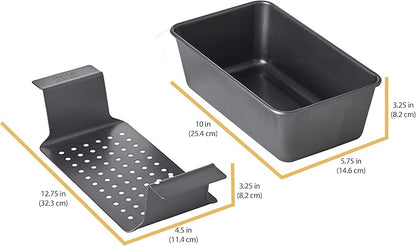 Chicago Metallic 2-Piece Healthy Meatloaf Pan with Draining Insert Professional Grade Non-Stick Carbon Steel Baking Pan with Lift and Serve Feature, 12.2 inch, Grey