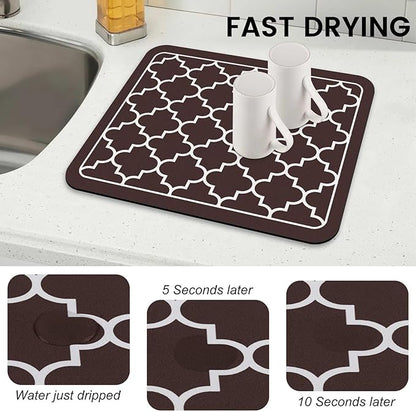 WISELIFE Dish Drying Mat Super Absorbent Drying Mat Large Dish Drying Mats for Kitchen Counter Easy Clean Dish Mat Kitchen Drying Mat15"x 18" Stylish Chocolate - Image 4