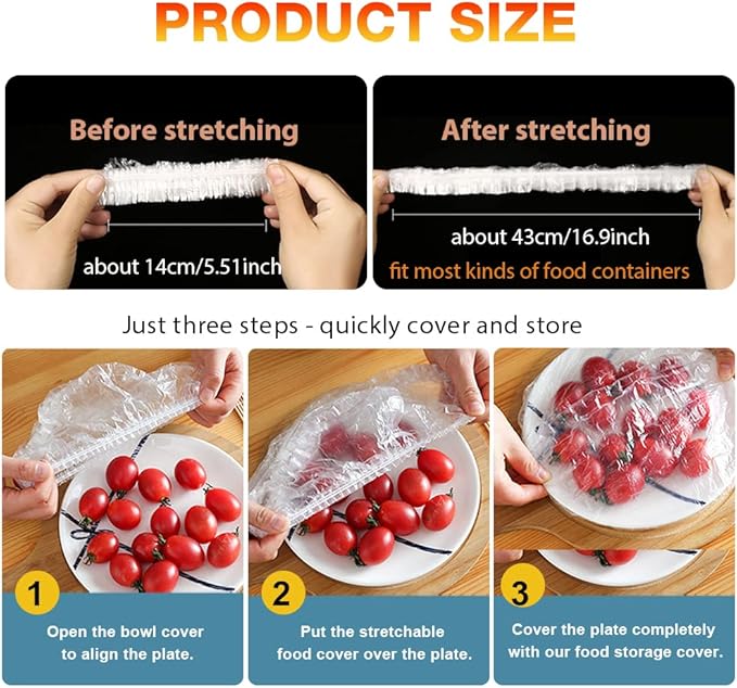 200PCS Plastic Elastic Bowl Covers Reusable,Food Storage Covers with Elastic Bowl Covers for Leftover, Plastic Covers for Bowls Fresh Keeping Bags for Family Outdoor Picnic (Regular) - Image 3