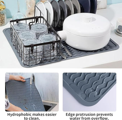 Silicone Dish Drying Mat - 2 Packs of Non-Slip Silicone Mat Easy Clean Drying Mat Large Heat-Resistant Dish Drainer Mat for Kitchen Counter, Sink, Refrigerator or Drawer Liner(16"x12", 12''x 6'' GREY) - Image 6
