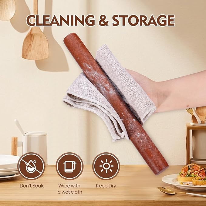 Wood Rolling Pin (15.75 Inches), Non-Stick Rolling Pin for Baking, Natural Sapele Wood Dough Roller for Pizza, Fondant, Pie, Cookie, Pastry, Essential Kitchen Tool - Image 6