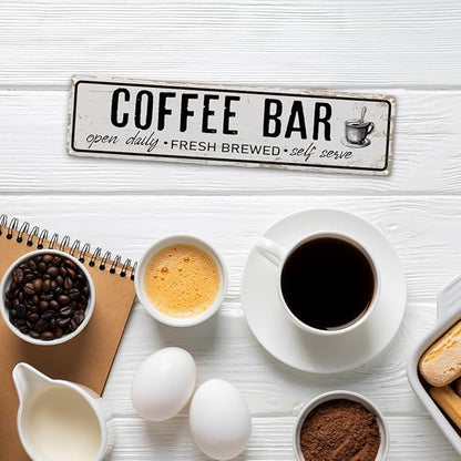 Coffee Bar Open Daily Sign, Retro Metal Tin Sign, Rustic Farmhouse Wall Decor, Coffee Bar Signs for Wall, Vintage Home Decor for Kitchen, Coffees Station Decors, Cafe Decors, 15.8x4 Inches - Image 5
