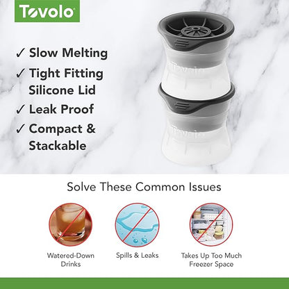 Tovolo Tennis Ice Cube Molds Pack of 2 Large Craft Ice Spheres for Cocktails Summer Drinks, Dishwasher Safe Stackable Silicone BPA Free Tennis Ice Mold Gift for Sports Fans