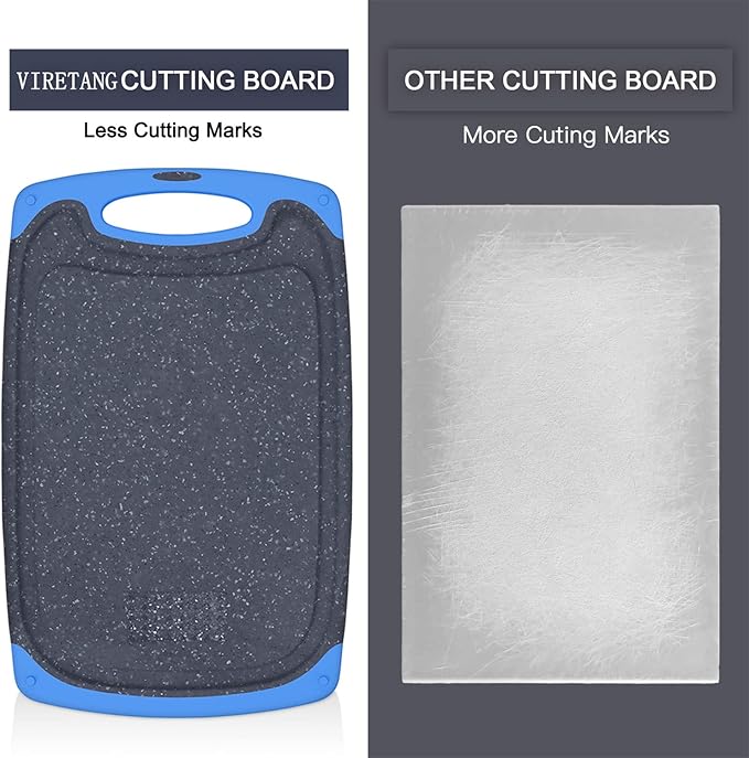 Viretang Non Slip Cutting Board, 3 Pieces Dishwasher Safe Cutting Boards with Juice Grooves, Easy Grip Handle, Non-Slip, with Grinding Area for Grinding Garlic and Ginger（blue） - Image 6