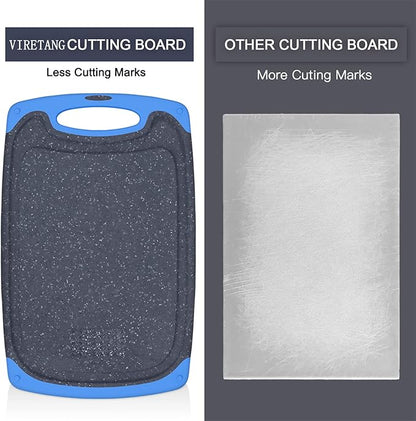 Viretang Non Slip Cutting Board, 3 Pieces Dishwasher Safe Cutting Boards with Juice Grooves, Easy Grip Handle, Non-Slip, with Grinding Area for Grinding Garlic and Ginger（blue） - Image 6