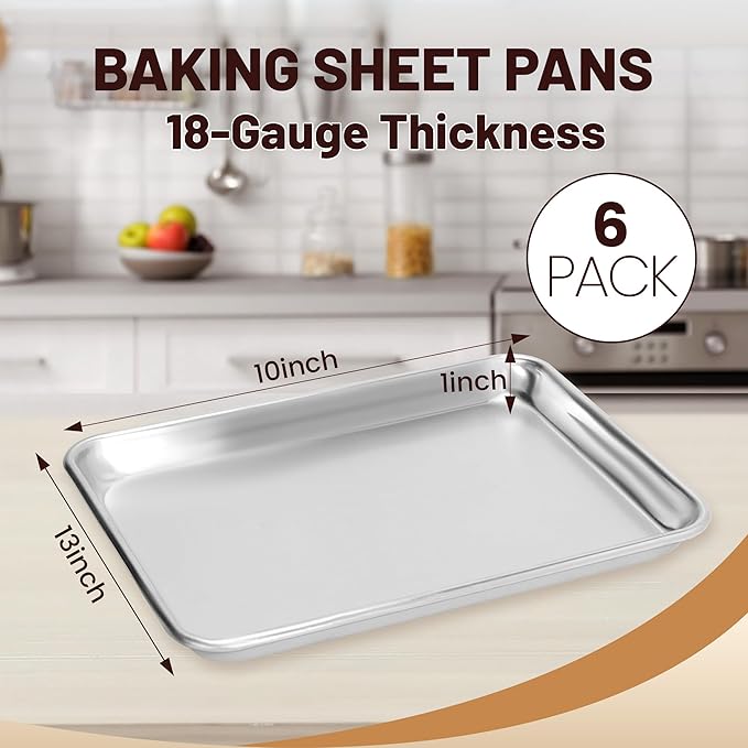 BIEAMA 6 Pack Quarter Size 13" × 10" Baking Sheet Pan Aluminum Commercial cookie sheets for baking - Image 2