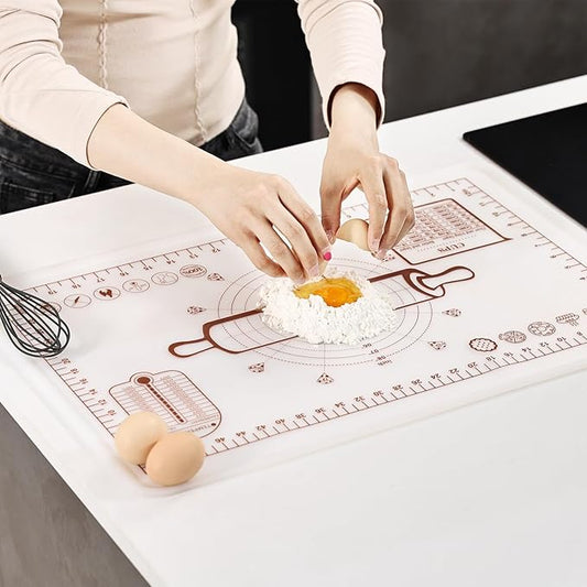 Silicone Baking Mat 20"L x 28"W, Extra Thick Dough Rolling Pad with Measurements and Edge Heightening, Non-stick Food Grade Silicone Pastry Mat for Pastry, Bread, Cookies (Transparent)