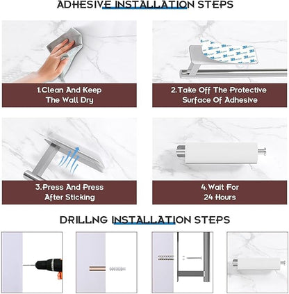 ASTOFLI Paper Towel Holder Under Cabinet No Drilling, Self Adhesive Paper Towel Holder Wall Mount for Kitchen Rack, Under Counter Napin Holder No Drill, RV, 304 Stainless Steel, Silver 2 Pack - Image 4