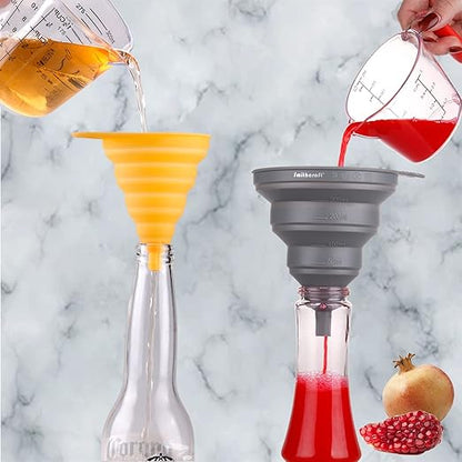 Funnel Set 4, Silicone Funnels for Kitchen, Collapsible Funnels for Water Bottle, Liquid Transfer Folding Camping Funnel with Narrow and Wide Mouth