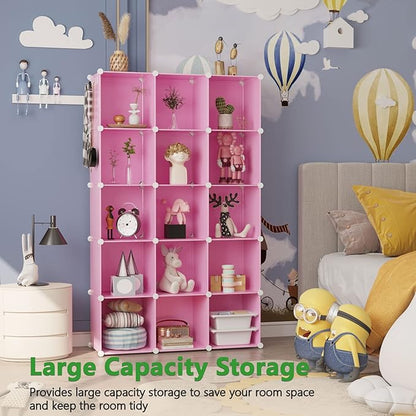 C&AHOME Cube Storage Organizer, 16-Cube Shelves Units, Plastic Storage Cubes, DIY Closet Organizer, Modular Closet Storage Shelves Ideal for Home, Bedroom, 48.4" L × 12.4" W × 48.4" H Pink UPCS16P - Image 4