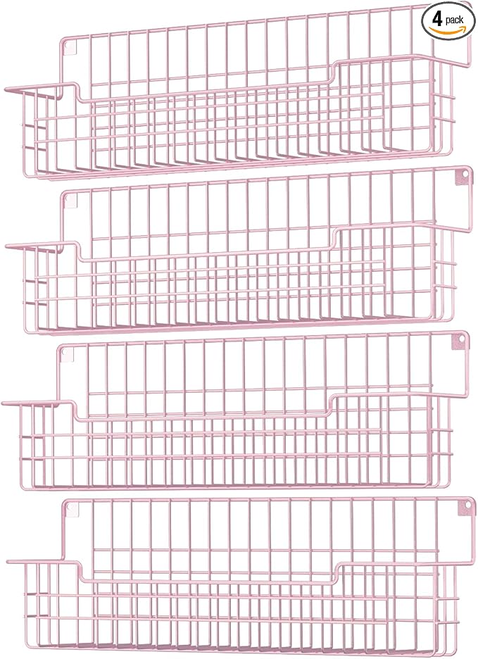 Spice Rack, 4-Pack Seasoning Organizer Wall Mounted for Kitchen Storage Organization, Metal Spice Holder Shelf for Cabinet, Pantry, Pink by AURIKAR
