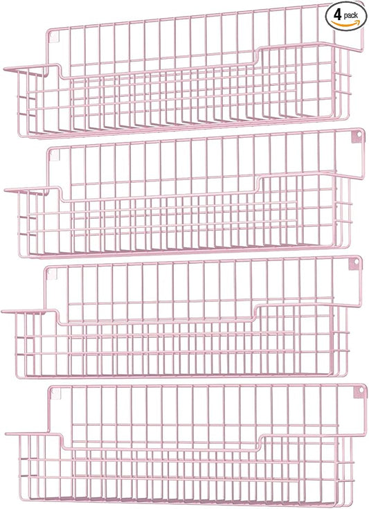 Spice Rack, 4-Pack Seasoning Organizer Wall Mounted for Kitchen Storage Organization, Metal Spice Holder Shelf for Cabinet, Pantry, Pink by AURIKAR