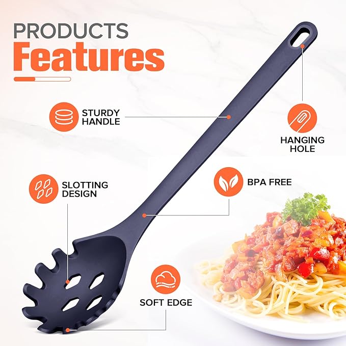 Silicone Spaghetti Spoon&Soup Ladle Cooking Utensils Set of 2,No Scratch for Nonstick Cookware,BPA Free, 450℉ Heat Resistant (BLUE) - Image 5