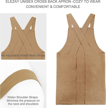 ELEZAY Aprons for Women with Pockets Plus Size Comfort Cross Back No Tie Cotton Linen Apron Pinafore