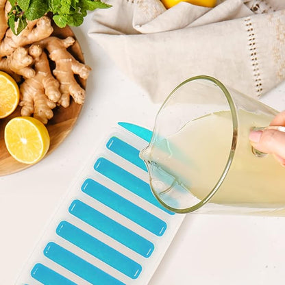Meadow Lane Ice Stick/Cube Tray, 2-Pack Teal Blue and Bright Green, Narrow and Long for Sports Bottles
