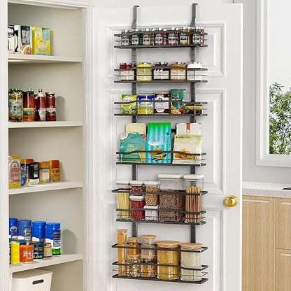 Moforoco 6-Tier Over The Door Pantry Organizer, Pantry Organization and Storage, Black Hanging Basket Cabinet Door Wall Spice Rack Shelves, Home & Kitchen Laundry Room Bathroom Essentials accessories - Image 7