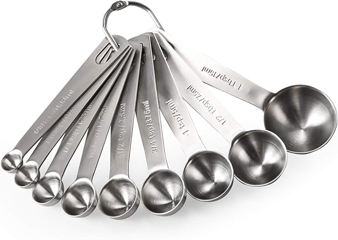 Measuring Spoons: U-Taste 18/8 Stainless Steel Measuring Spoons Set of 9 Piece: 1/16 TSP, 1/8 TSP, 1/4 TSP, 1/3 TSP, 1/2 TSP, 3/4 TSP, 1 TSP, 1/2 tbsp & 1 tbsp Dry and Liquid Ingredients by U-Taste