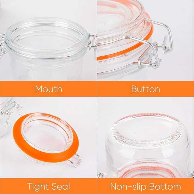 Encheng Glass Jars With Airtight Lids, 6 oz Mason Jars,Glass Jar With Leak Proof Rubber Gasket 200ml,Storage Jar With Hinged Lid for Home and Kitchen,GlassStorage Containers With Lids 12 Pack - Image 3
