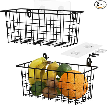 MaraFansie Hanging Kitchen Baskets Wire Storage Basket Adhesive and Screws Basket Over the Cabinet Door Organizer with Adhesive Strips and Screws Accessories, 2 Installations, 2 Pack by MakeStorageMoreFun