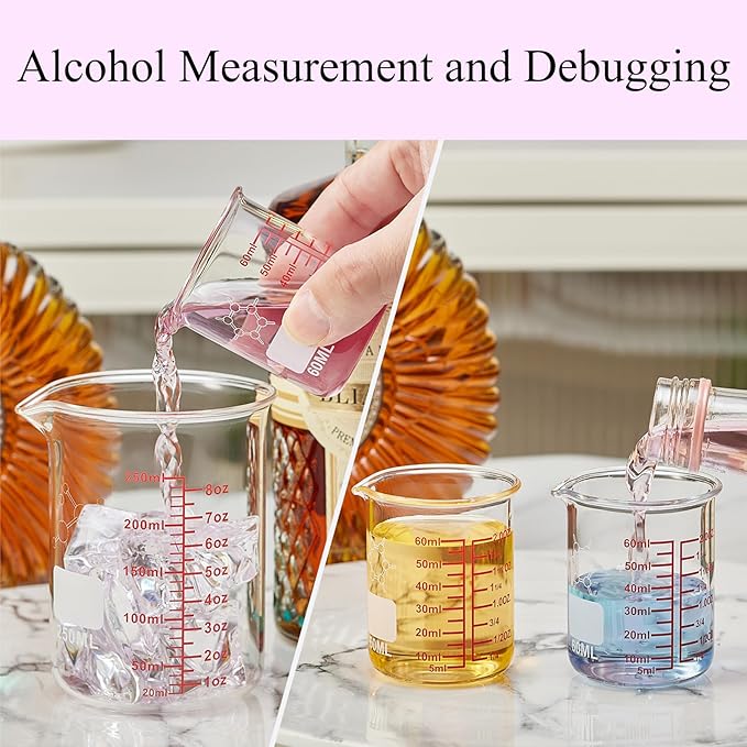 High Borosilicate Glass Measuring Cup-V-Shaped Spout，Glass Measuring Beaker for Kitchen or Restaurant, Easy to Read, 60 ML (2 Oz)-Pack of 2 - Image 4
