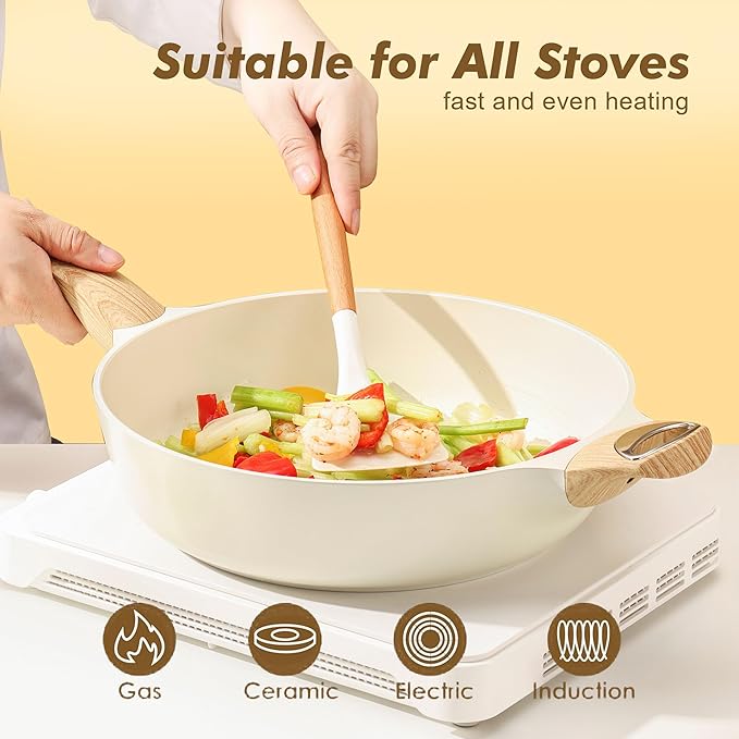 SENSARTE Ceramic Nonstick Frying Pan Skillet with Lid, 10.5 Inch Deep Frying Pan, 3.8 Qt Saute Pan, Induction Pan, Healthy Non Toxic Cooking Pan with Helper Handle, PFOA PFAS PTFE Free - Image 4
