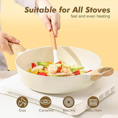 SENSARTE Ceramic Nonstick Frying Pan Skillet with Lid, 13.3 Inch Large Deep Frying Pan, 6 Qt Saute Pan, Induction Pan, Healthy Non Toxic Cooking Pan with Helper Handle, PFOA PFAS PTFE Free - Image 4