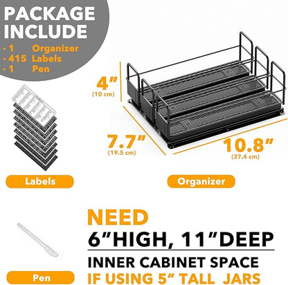 SpaceAid Pull Out Spice Rack Organizer for Cabinet, Heavy Duty Slide Out Seasoning Kitchen Organizer, Cabinet Organizer, with Labels, 7.7" W x10.75 D x4 H, 3 Drawers 1-Tier - Image 6