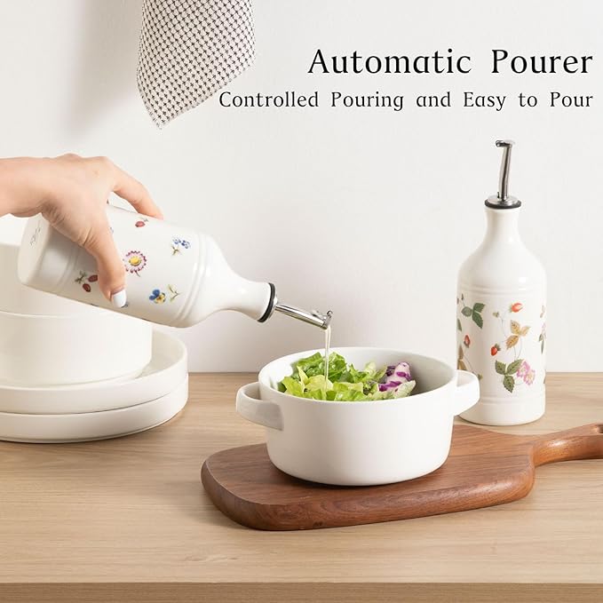 Sweejar Ceramic Olive Oil Dispenser Bottle for Kitchen, 15.5 Oz Relief Opaque Oil and Vinegar Dispenser Bottle with Spout, Suitable for Soy Sauce, Coffee Syrup, Liquids (Strawberry) - Image 4