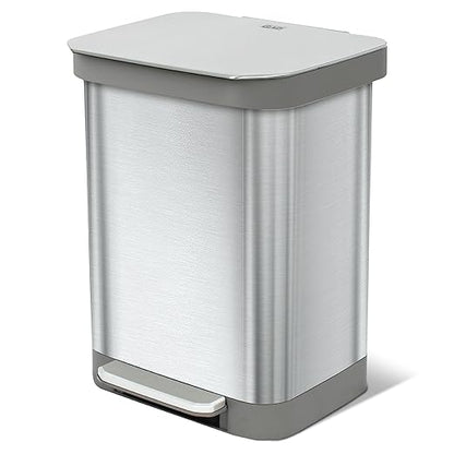 Glad Stainless Steel Step Trash Can, Series 2 with Clorox Protection - Large Metal Kitchen Garbage Bin with Soft Close Lid, Foot Pedal and Waste Bag Roll Holder, 13 Gallon by GladTrashFoodStorage