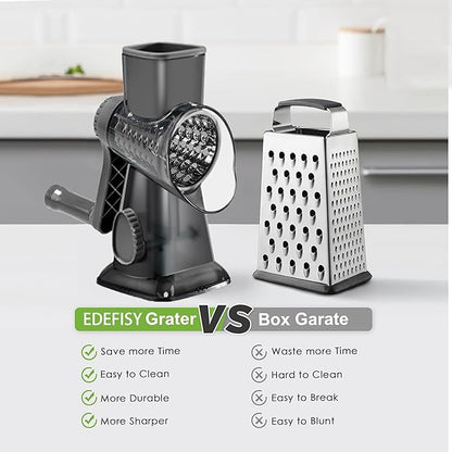 Cheese Grater Hand Crank Rotary Vegetables Shredder with Handle, 3-in-1 Graters with Interchangeable Blades and Non-slip Base Multifunctional Slicer for Kitchen - Image 4