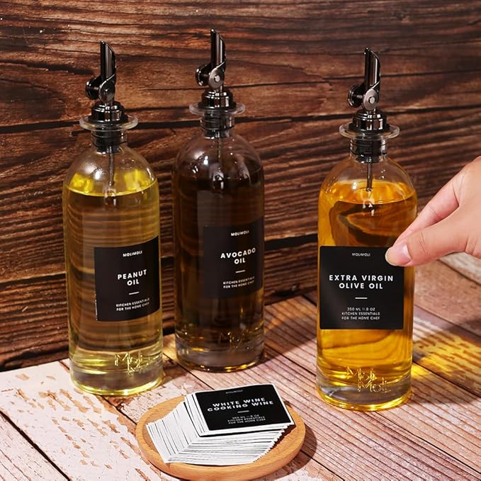 Molimoli Oil and Vinegar Dispenser with Metal Pour Spout, Weighted Pourer, Glass Bottle Dispenser for Kitchen, Olive Oil Cruet, Glass Olive Oil Bottle | 500ml, Set of 2 - Image 5