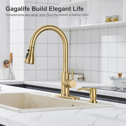 GAGALIFE Built in Counter Soap Dispenser for Kitchen Sink and Extension Tube Kit, Anti-Leakage Upgrade with 40" Tube No More Top Refill, Brushed Gold
