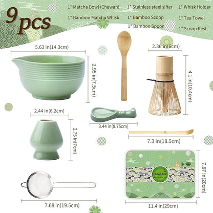 Clay&Fire Matcha Whisk Set, Ceramic Matcha Set, Matcha Bowl with Spout and Whisk, 9 pcs Matcha Tea Kit for Matcha Lovers, Ideal Gift Christmas, Birthday (Green) - Image 7