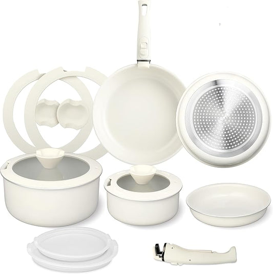 13 Pcs Pots and Pans Set, Nonstick Cookware Set with Lids and Detachable Handle, PFAS & PFOA Free, Non-Toxic Healthy Kitchen Cooking Set