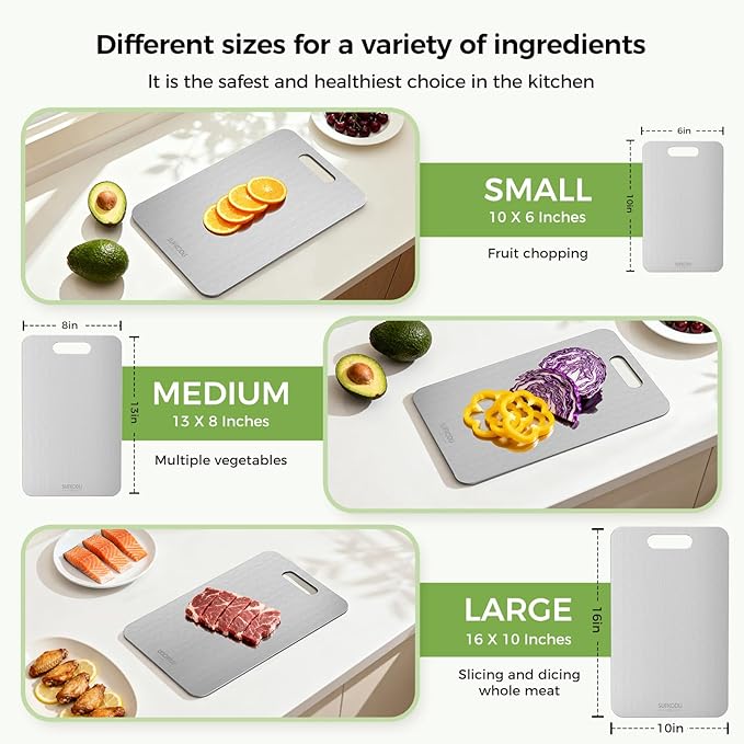 Titanium Cutting Board, 100% Pure Titanium Cutting Boards for Kitchen, Double-sided Titanium Cutting Boards,Separate Raw and Cooked Food Areas,Non-Toxic,Dishwasher Safe 13”L × 8”W - Image 3