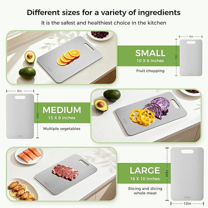 Titanium Cutting Board, 100% Pure Titanium Cutting Boards for Kitchen, Double-sided Titanium Cutting Boards,Separate Raw and Cooked Food Areas,Non-Toxic,Dishwasher Safe 13”L × 8”W - Image 3
