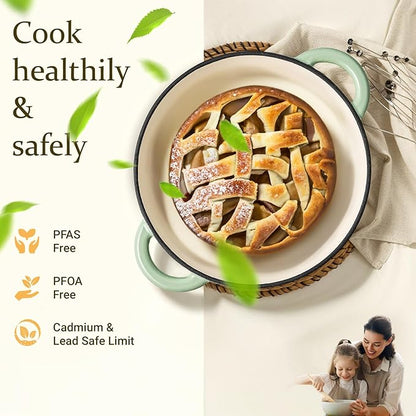 Overmont Enameled Cast Iron Dutch Oven - 5.5QT Pot with Lid Cookbook & Cotton Potholders - Heavy-Duty Cookware for Braising, Stews, Roasting, Sourdough Baking Verdant - Image 2