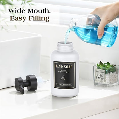 Luxspire Foaming Soap Dispenser, Glass Foam Pump Soap Dispenser, Non-Slip Hand Soap Bottle with 5 Waterproof Labels, 15 Oz Refillable Liquid Soap Bottle for Bathroom & Kitchen, White, 1 Pack