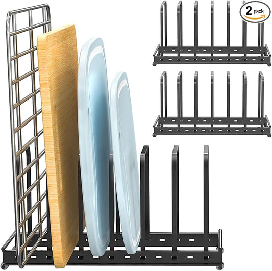 TEAMOLA Cutting Board Organizer, 2-Pack Baking Sheet Holder Rack - Metal Adjustable Bakeware Organizer Holder for Pot Pan Lids Divider Kitchen Cabinet Countertop Organization Storage Choice