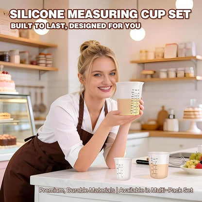 Silicone Measuring Cups Set 125ml + 250ml + 500ml for Cooking Reusable Baking Supplies Silicone Flexible Melting Measure Cup for Butter, Chocolate