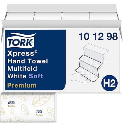 Tork Xpress Paper Towel Dispenser and Tork Extra Soft Multifold Hand Towel White with Blue Leaf Print - Image 5