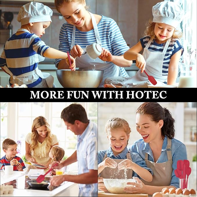 HOTEC Heat Resistant 600℉ BPA-Free Silicone Rubber Spatula Set, Kithchen Cooking Spatulas, Baking, Mixing, for Non Stick Cookware, Dishwasher Safe, Red Set of 5 - Image 7