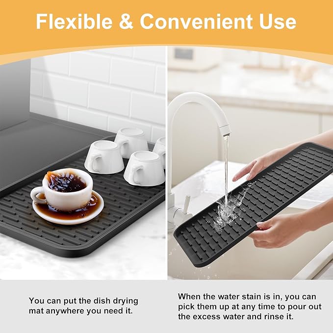 Silicone Coffee Mat,16''x16'' Coffee Bar Mat with Detachable Dish Drying Mat for Kitchen Countertops,Coffee Bar Accessories Fit Under Coffee Maker Coffee Machine Coffee Pot Espresso Machine Dish Rack - Image 5