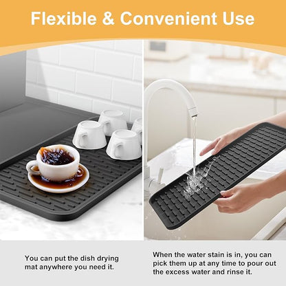 Silicone Coffee Mat,16''x16'' Coffee Bar Mat with Detachable Dish Drying Mat for Kitchen Countertops,Coffee Bar Accessories Fit Under Coffee Maker Coffee Machine Coffee Pot Espresso Machine Dish Rack - Image 5