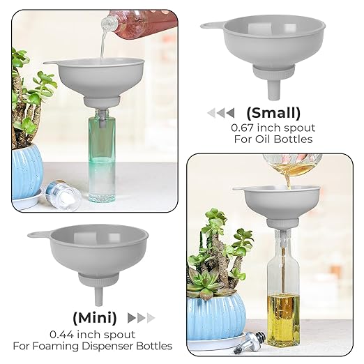 Pisol Wide Mouth Versatile Funnel, Canning Funnels for Kitchen Use, Food Grade Plastic Cooking Funnel Set with 4 Size Spouts and 2 Strainers for Filling Different Bottles and Bags, Grey - Image 8