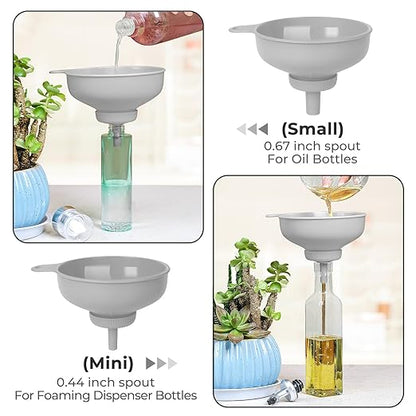 Pisol Wide Mouth Versatile Funnel, Canning Funnels for Kitchen Use, Food Grade Plastic Cooking Funnel Set with 4 Size Spouts and 2 Strainers for Filling Different Bottles and Bags, Grey - Image 8