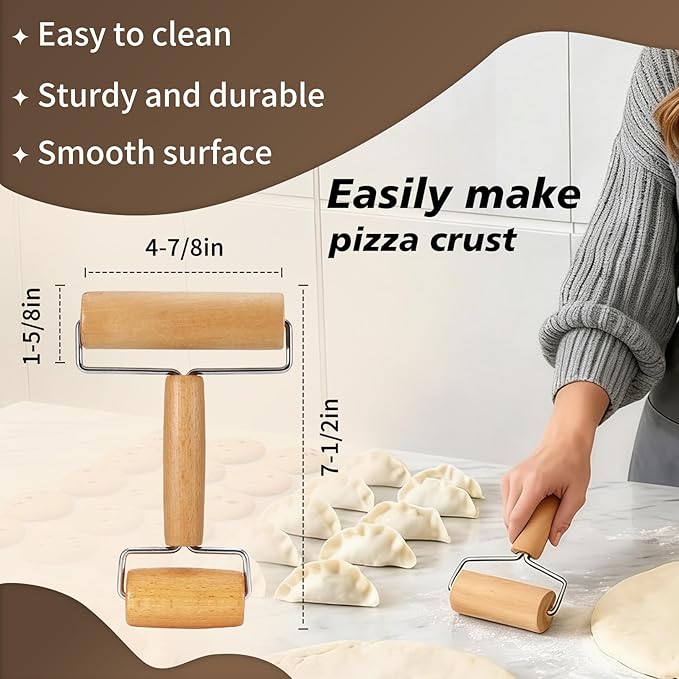 Pizza Rolling Pin Small Rolling Pin Wooden Dough Roller Non Stick Pizza Dough Roller for Baking Pastry Tortilla Cookie Dumpling Rolling Pins for Baking (TH-Style)