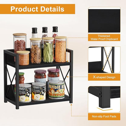 Giikin Kitchen Counter Shelf, 2 Tier Kitchen Spice Rack Organizer for Countertop, Wood Coffee Bar Organizer for Home (Black, S) - Image 3
